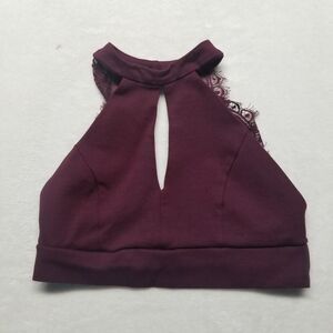 Lulus Small Burgundy Red Bralette Crop Top Tank Lace Back Halter Whimsigoth
